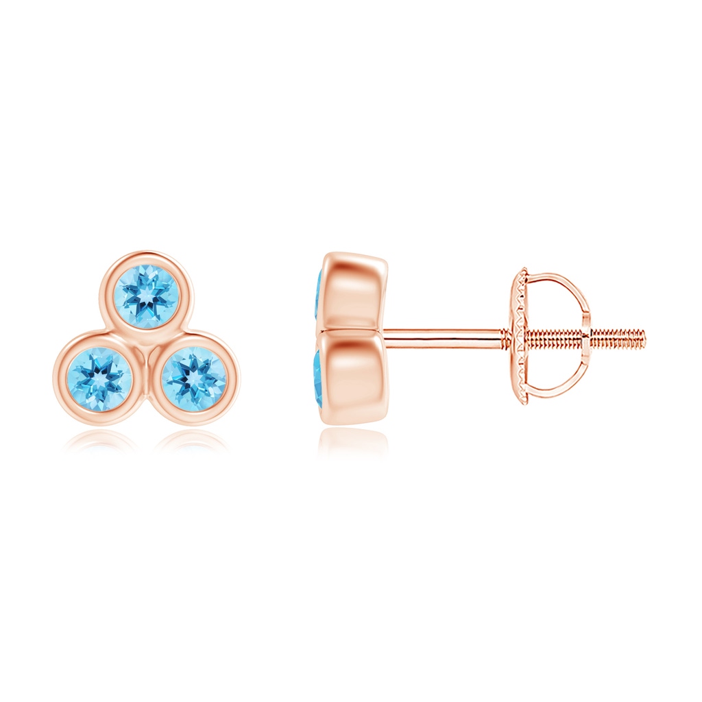 2mm AAA Bezel Set Swiss Blue Topaz Trio Clustre Stud Earrings in Rose Gold