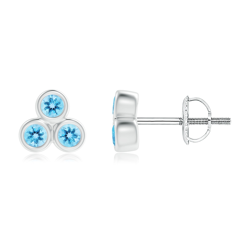 2mm AAA Bezel Set Swiss Blue Topaz Trio Cluster Stud Earrings in White Gold