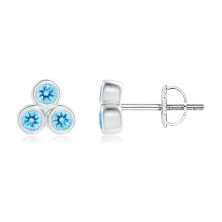 2mm AAA Bezel Set Swiss Blue Topaz Trio Clustre Stud Earrings in White Gold