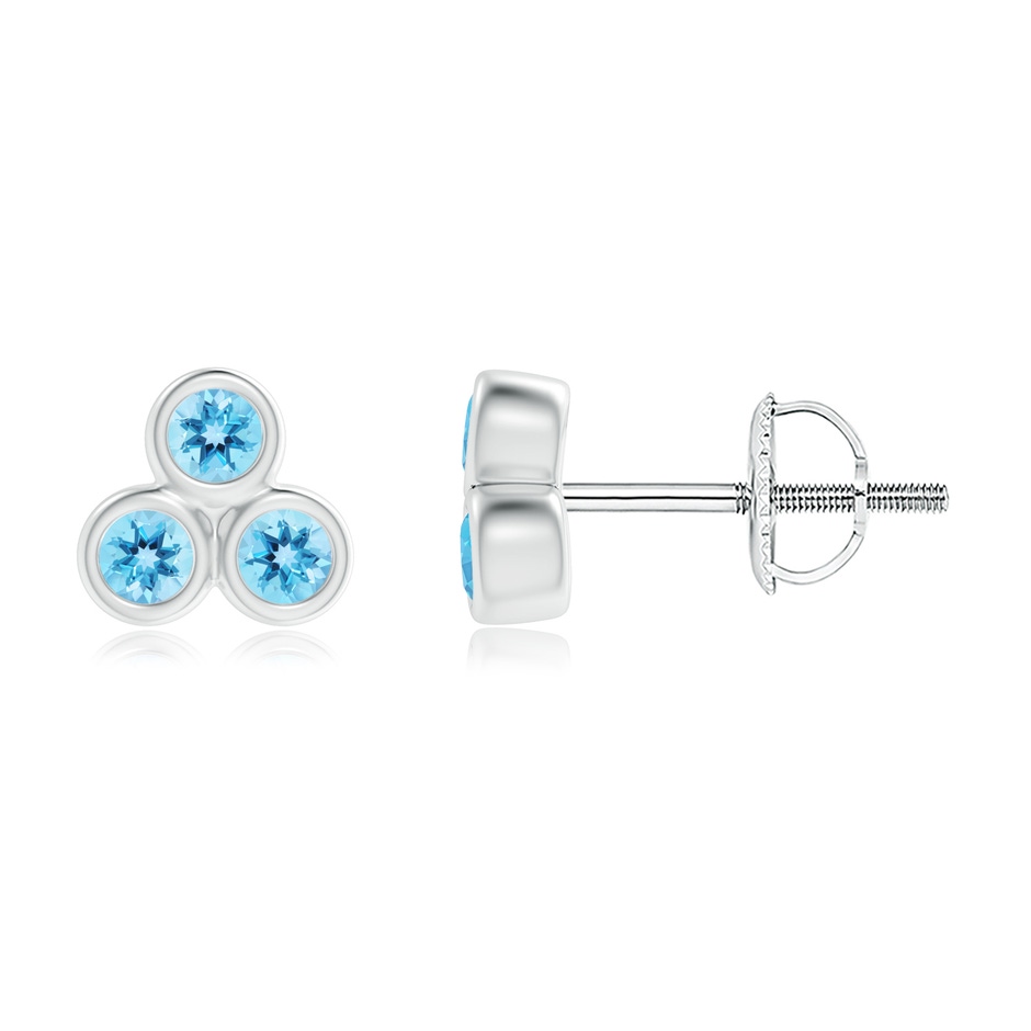 2mm AAA Bezel Set Swiss Blue Topaz Trio Clustre Stud Earrings in White Gold 