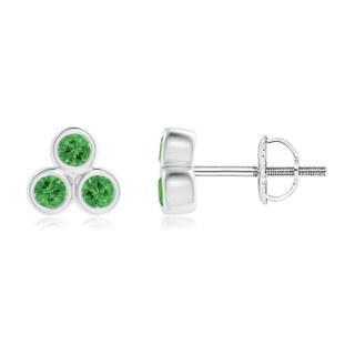 2mm AAA Bezel Set Tsavorite Trio Clustre Stud Earrings in White Gold