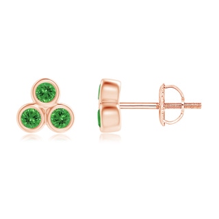 2mm AAAA Bezel Set Tsavorite Trio Clustre Stud Earrings in 18K Rose Gold