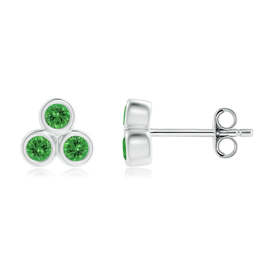 2mm AAAA Bezel Set Tsavorite Trio Cluster Stud Earrings in S999 Silver 