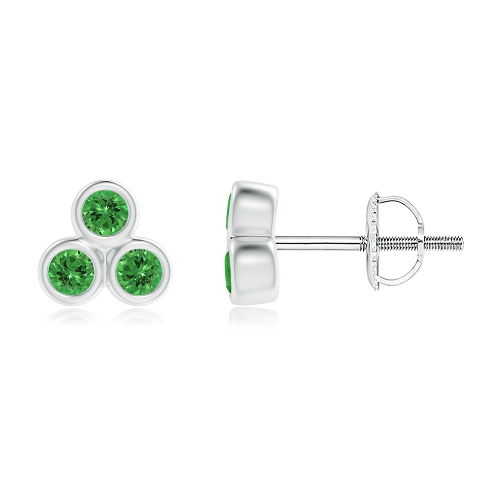 2mm AAAA Bezel Set Tsavorite Trio Clustre Stud Earrings in White Gold