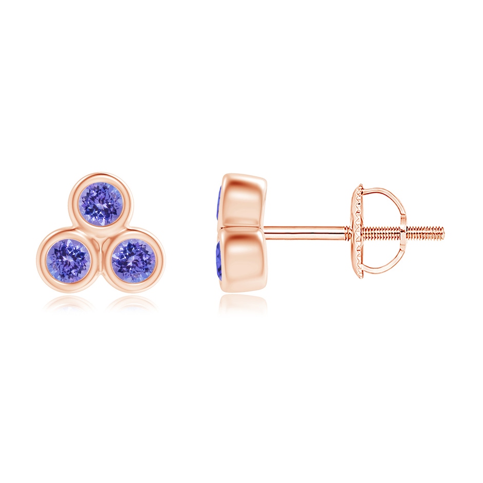 2mm AAA Bezel Set Tanzanite Trio Clustre Stud Earrings in Rose Gold 