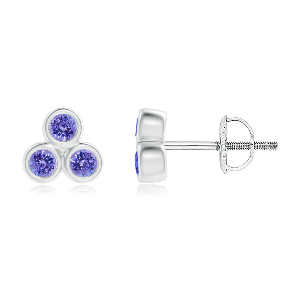 2mm AAA Bezel Set Tanzanite Trio Cluster Stud Earrings in White Gold