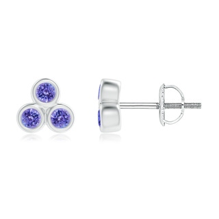 2mm AAA Bezel Set Tanzanite Trio Clustre Stud Earrings in White Gold