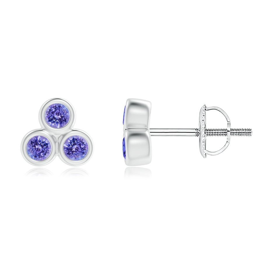 2mm AAA Bezel Set Tanzanite Trio Clustre Stud Earrings in White Gold 