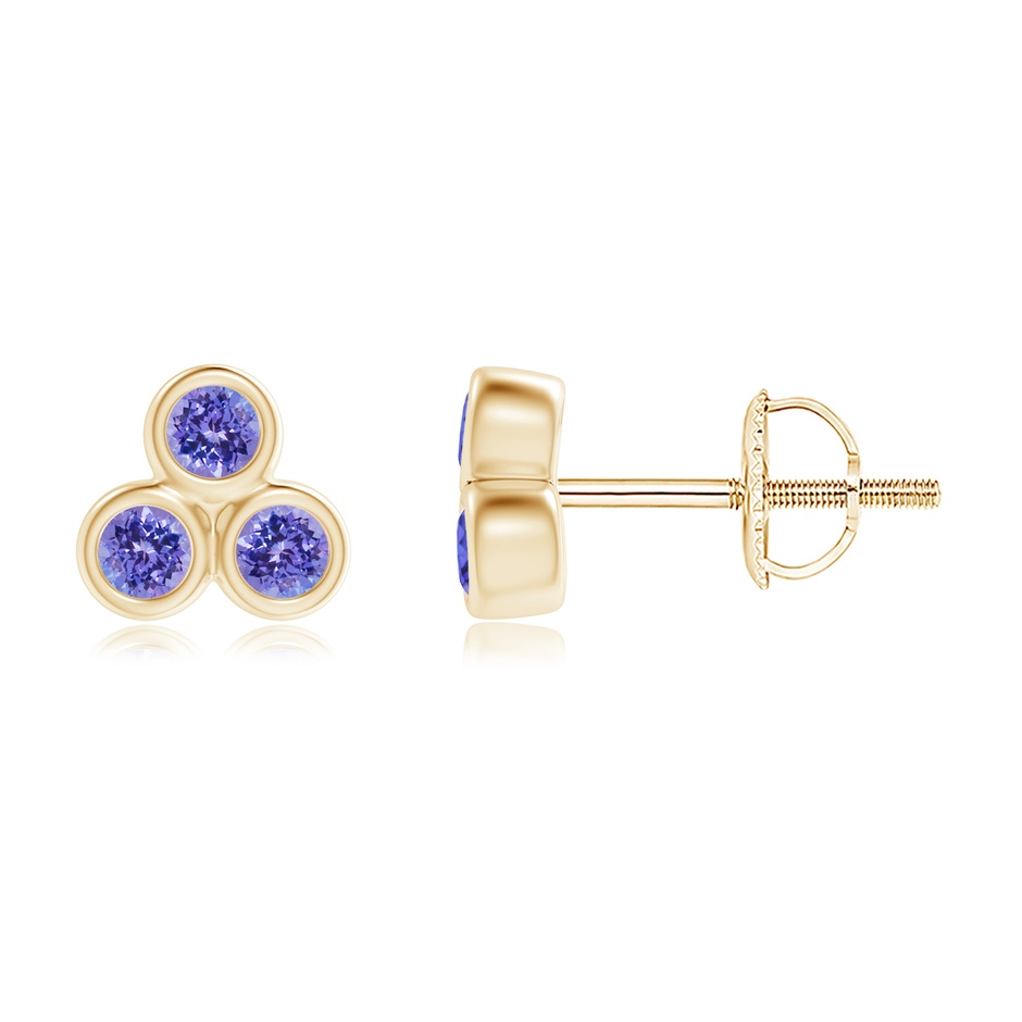 2mm AAA Bezel Set Tanzanite Trio Cluster Stud Earrings in Yellow Gold 