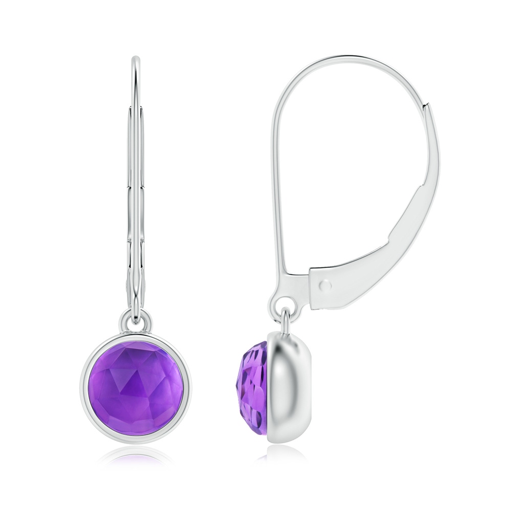 5mm AAA Round Amethyst Solitaire Drop Earrings with Leverback in White Gold