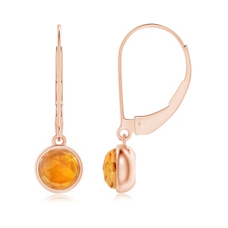 5mm AAA Round Citrine Solitaire Drop Earrings with Leverback in Rose Gold
