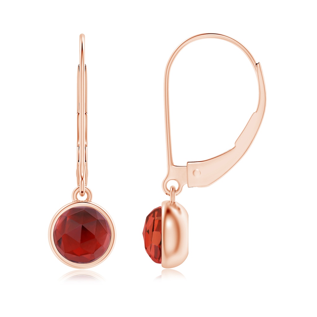 5mm AAA Round Garnet Solitaire Drop Earrings with Leverback in Rose Gold