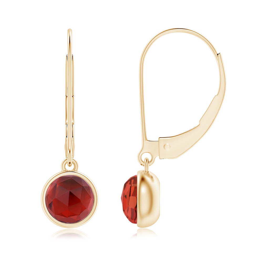 5mm AAA Round Garnet Solitaire Drop Earrings with Leverback in Yellow Gold