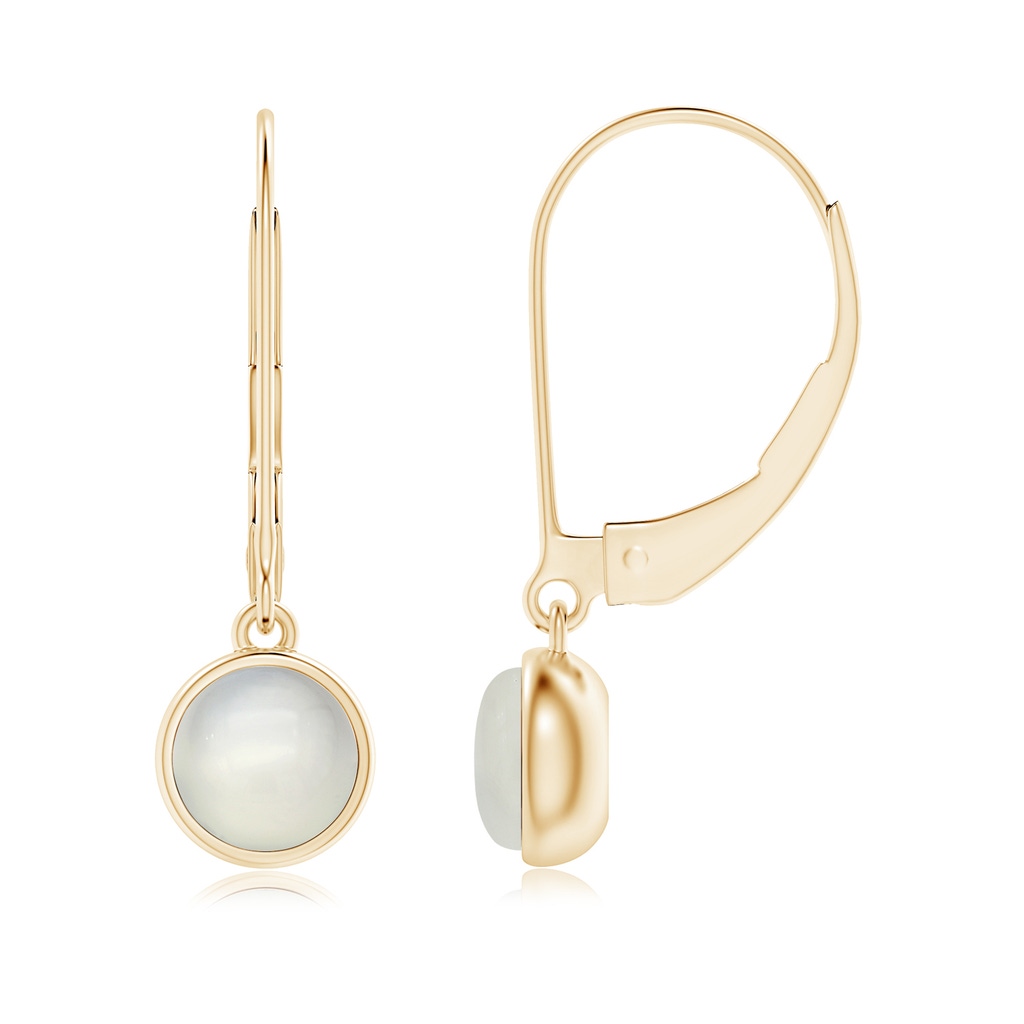 5mm AAA Round Moonstone Solitaire Drop Earrings with Leverback in Yellow Gold