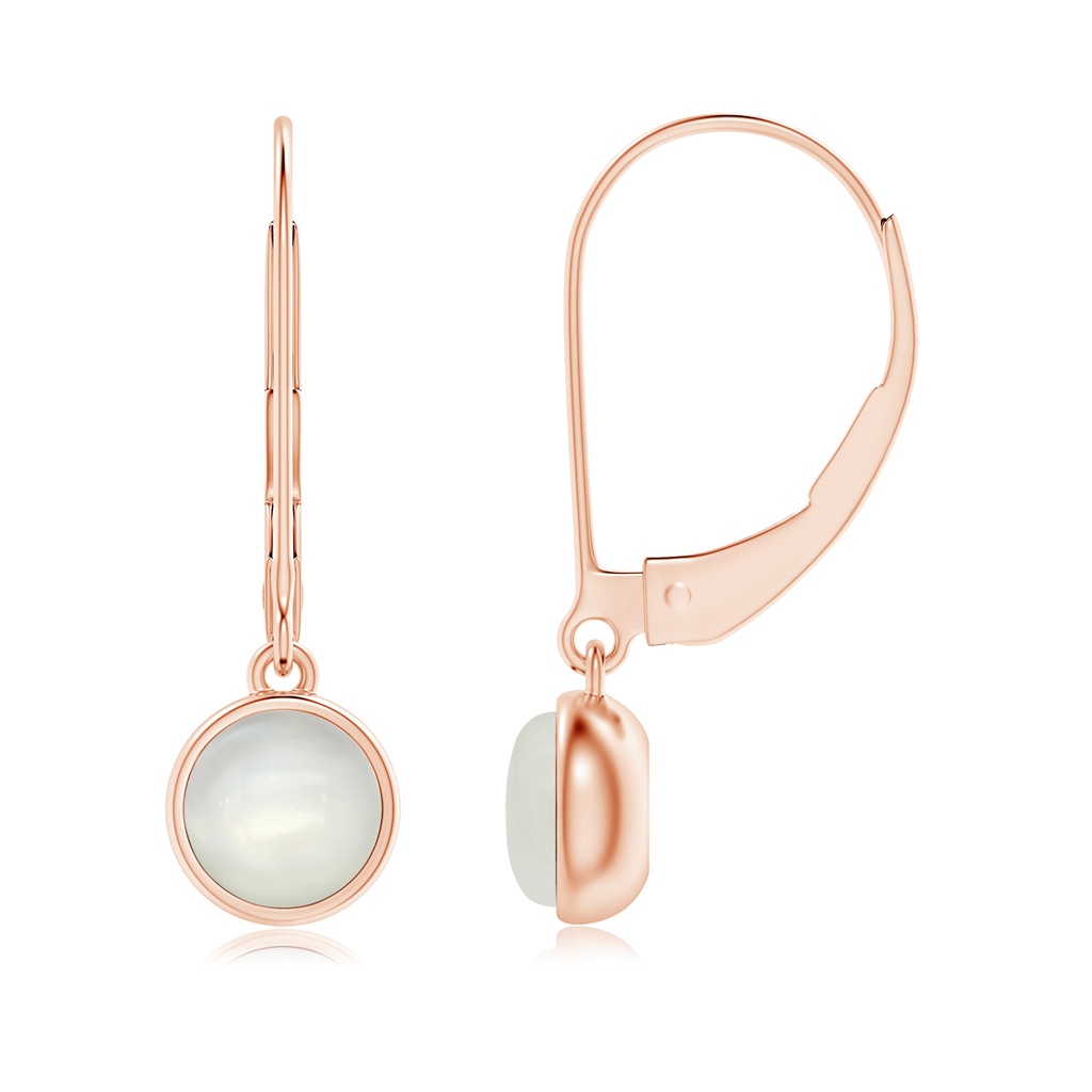 5mm AAAA Round Moonstone Solitaire Drop Earrings with Leverback in Rose Gold