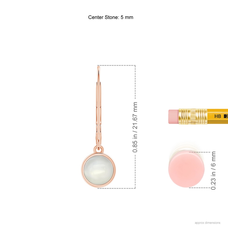 5mm AAAA Round Moonstone Solitaire Drop Earrings with Leverback in Rose Gold ruler