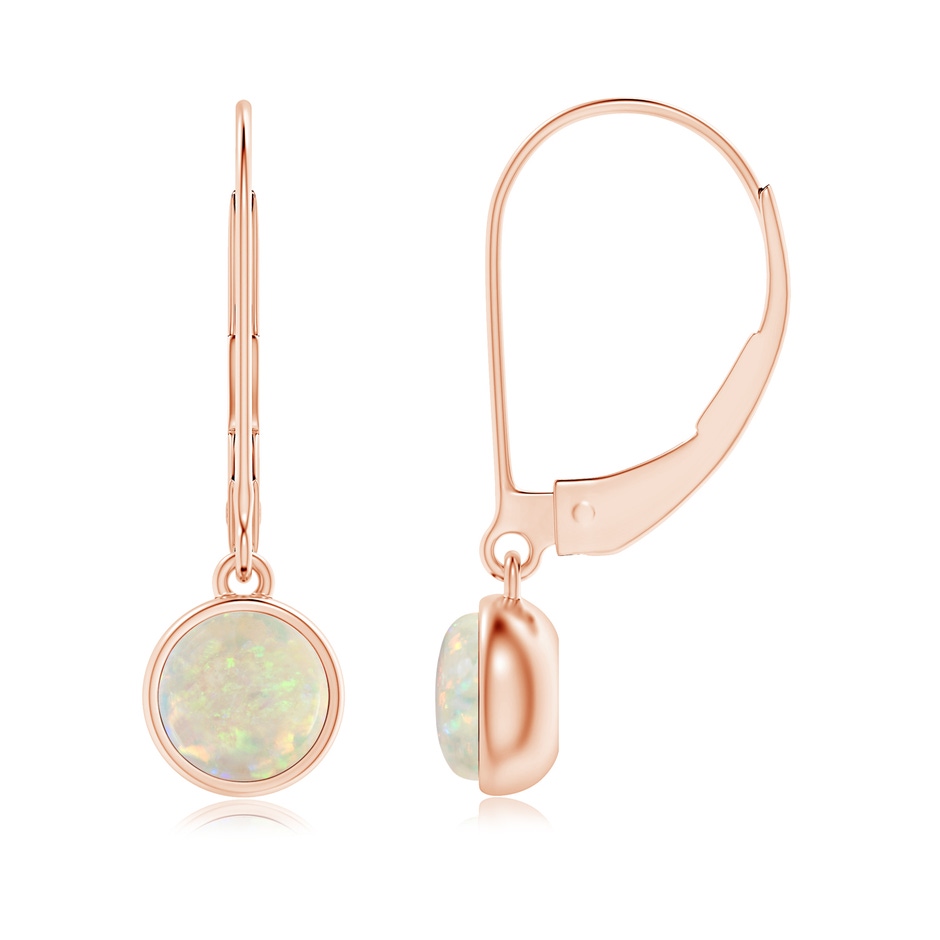 5mm AAA Round Opal Solitaire Drop Earrings with Leverback in Rose Gold 