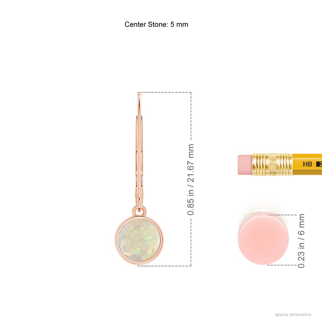 5mm AAA Round Opal Solitaire Drop Earrings with Leverback in Rose Gold Ruler