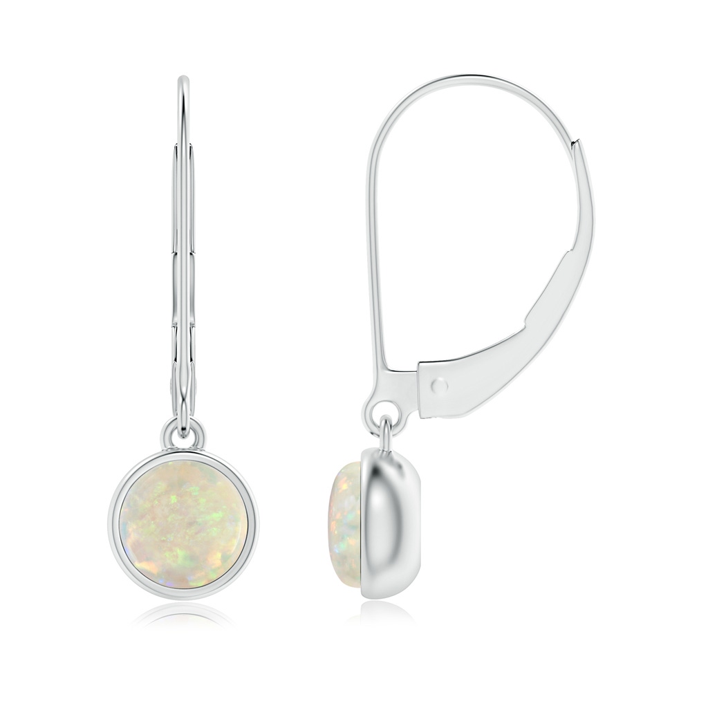 5mm AAA Round Opal Solitaire Drop Earrings with Leverback in White Gold