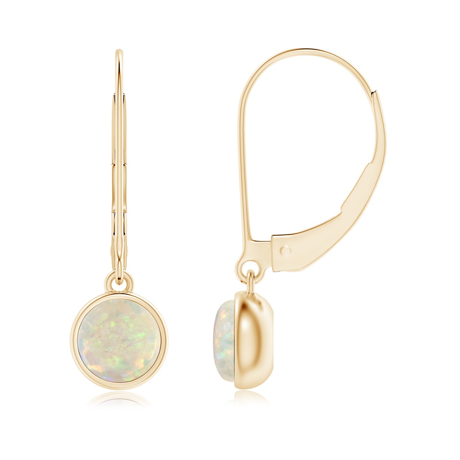 5mm AAA Round Opal Solitaire Drop Earrings with Leverback in Yellow Gold 