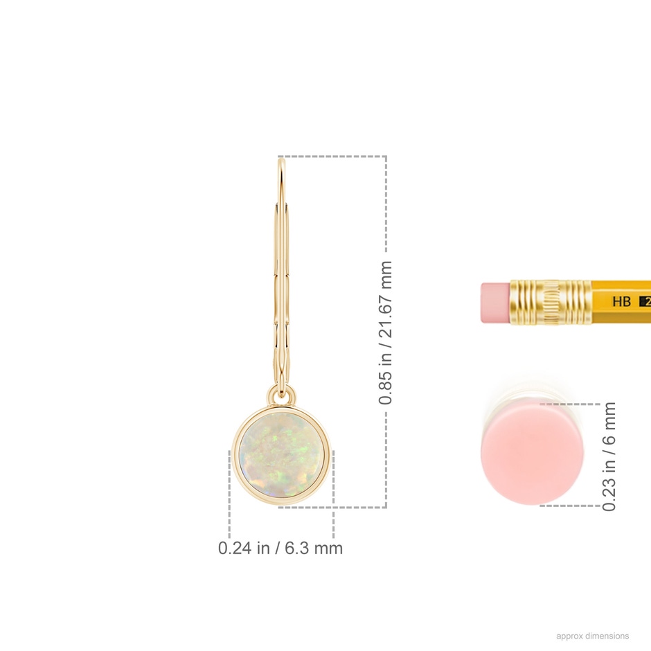 5mm AAA Round Opal Solitaire Drop Earrings with Leverback in Yellow Gold ruler