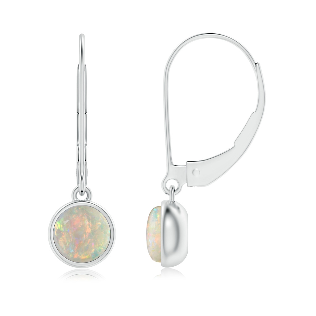 5mm AAAA Round Opal Solitaire Drop Earrings with Leverback in 18K White Gold