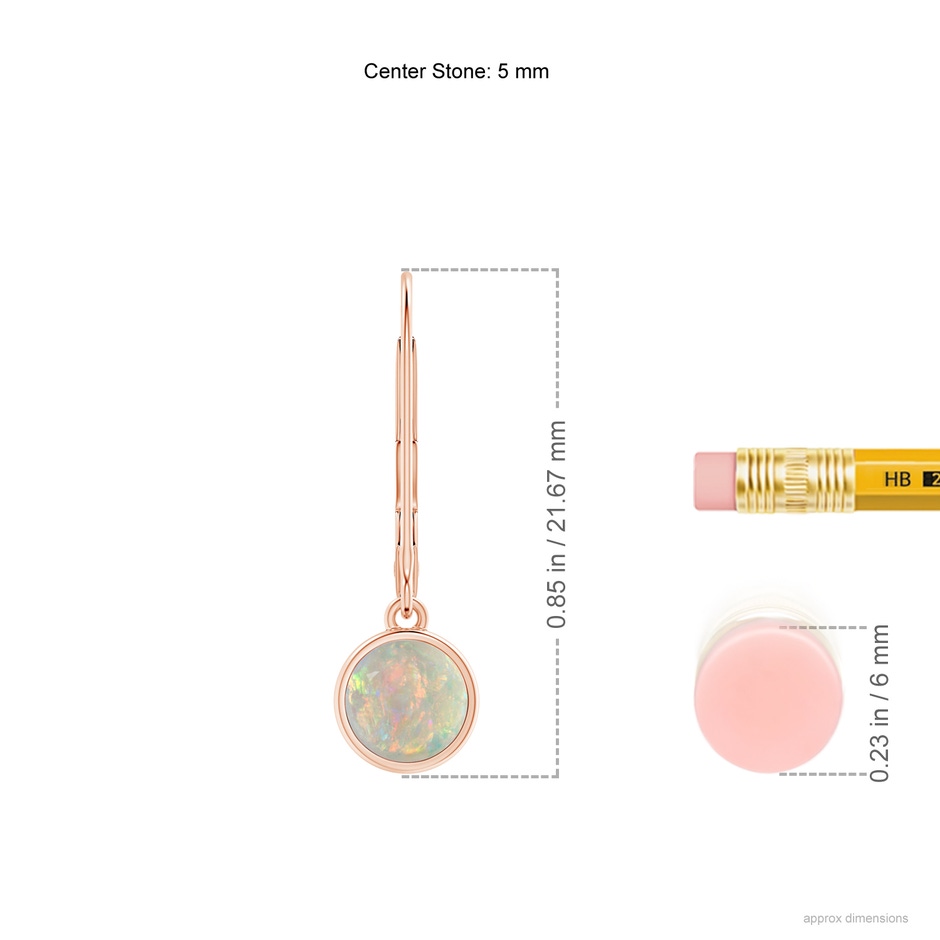 5mm AAAA Round Opal Solitaire Drop Earrings with Leverback in Rose Gold ruler