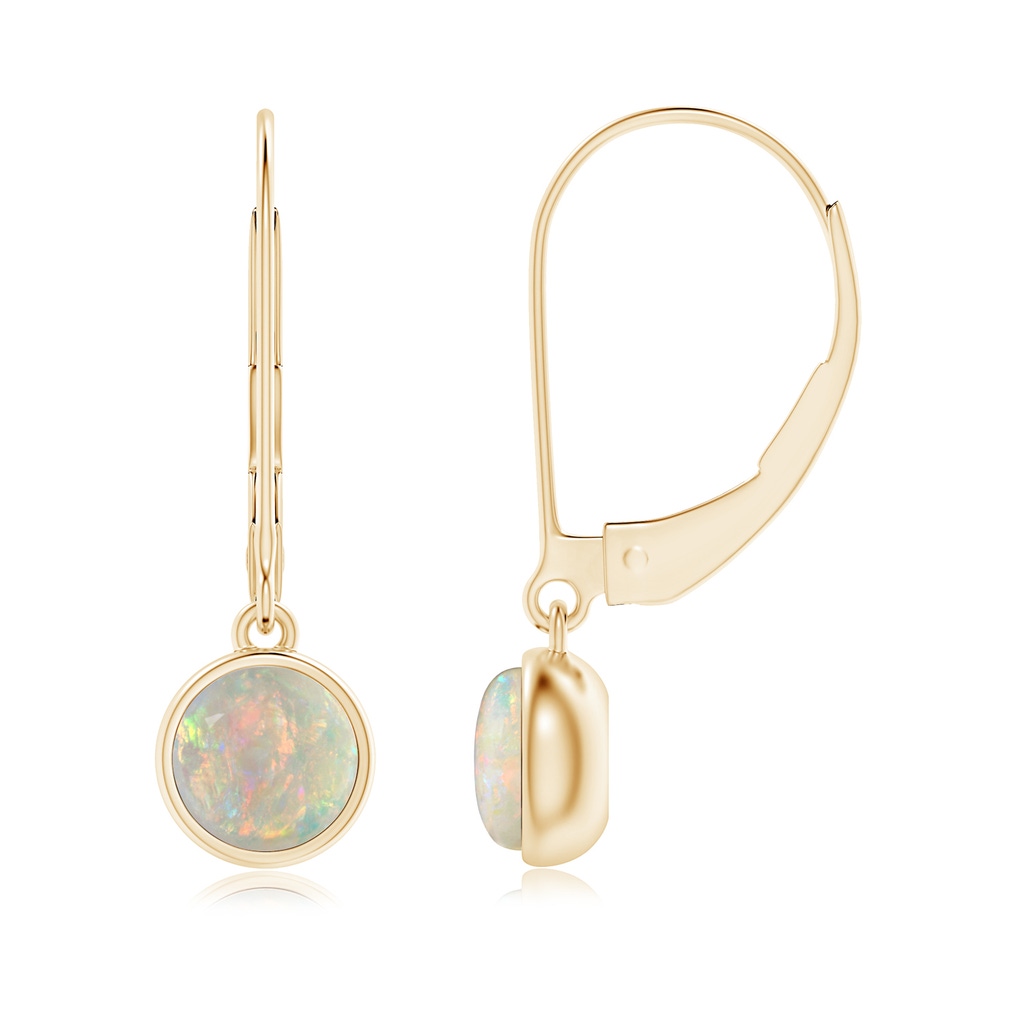 5mm AAAA Round Opal Solitaire Drop Earrings with Leverback in Yellow Gold