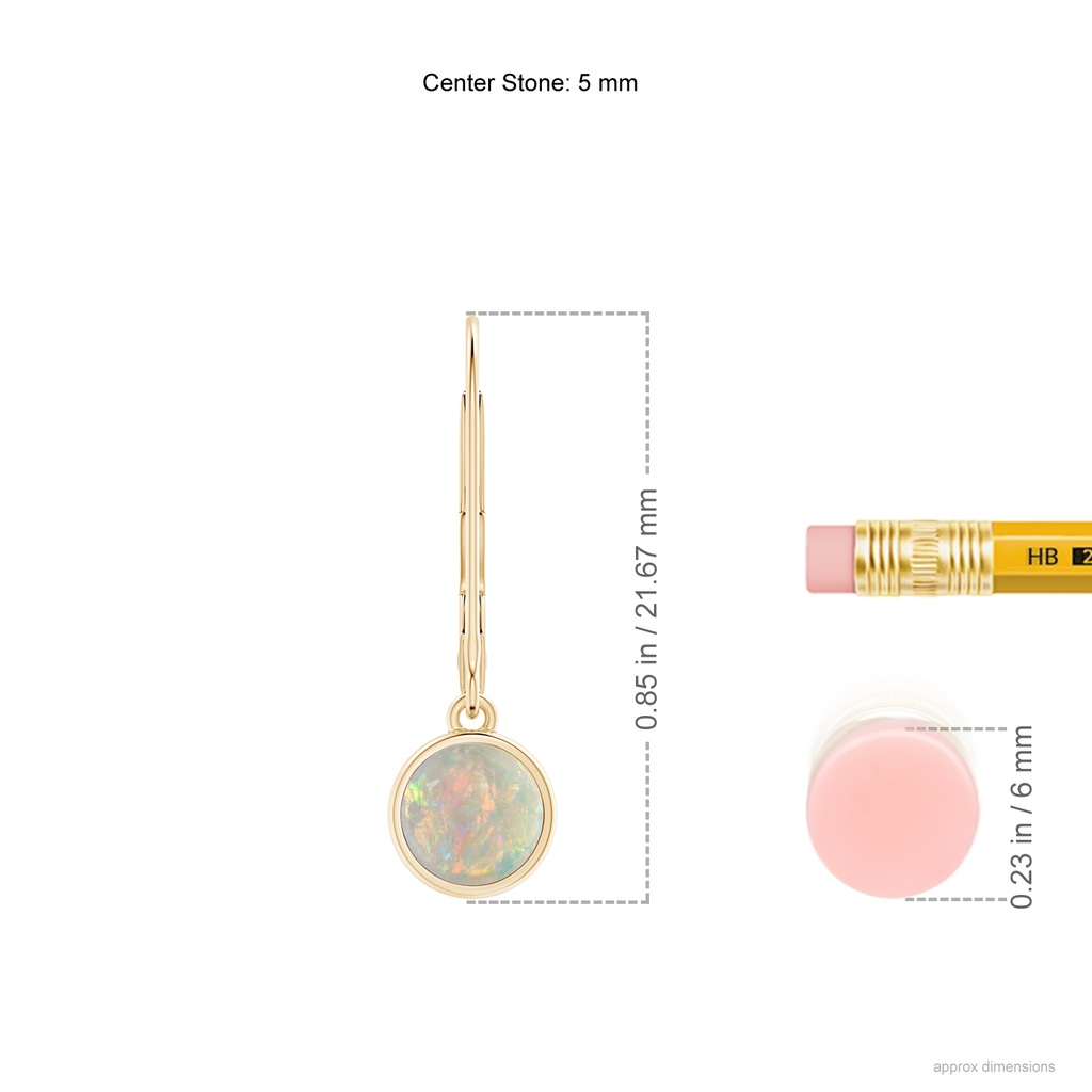 5mm AAAA Round Opal Solitaire Drop Earrings with Leverback in Yellow Gold Ruler