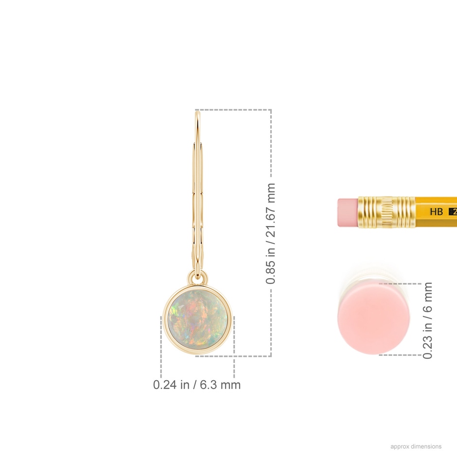 5mm AAAA Round Opal Solitaire Drop Earrings with Leverback in Yellow Gold ruler