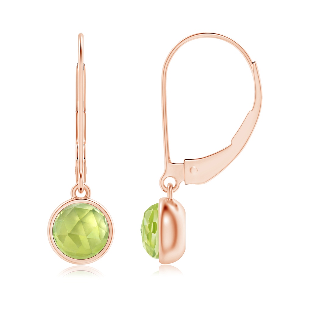 5mm AAA Round Peridot Solitaire Drop Earrings with Leverback in Rose Gold