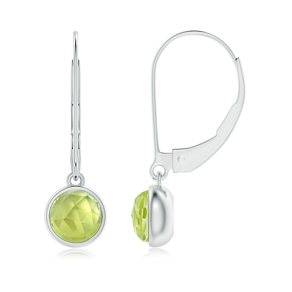 5mm AAA Round Peridot Solitaire Drop Earrings with Leverback in White Gold 