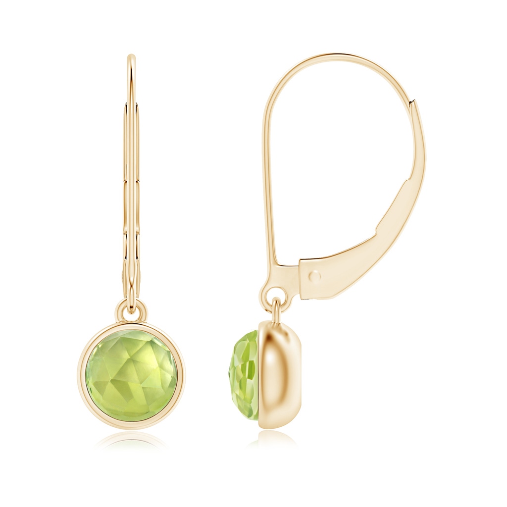 5mm AAA Round Peridot Solitaire Drop Earrings with Leverback in Yellow Gold