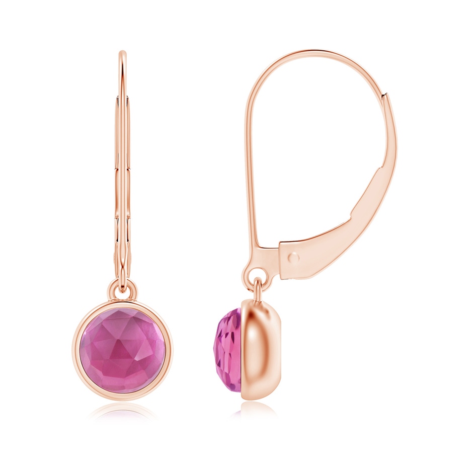 5mm AAA Round Pink Tourmaline Solitaire Drop Earrings with Leverback in Rose Gold 