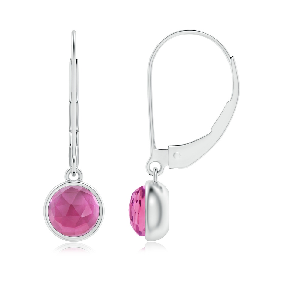 5mm AAA Round Pink Tourmaline Solitaire Drop Earrings with Leverback in White Gold 