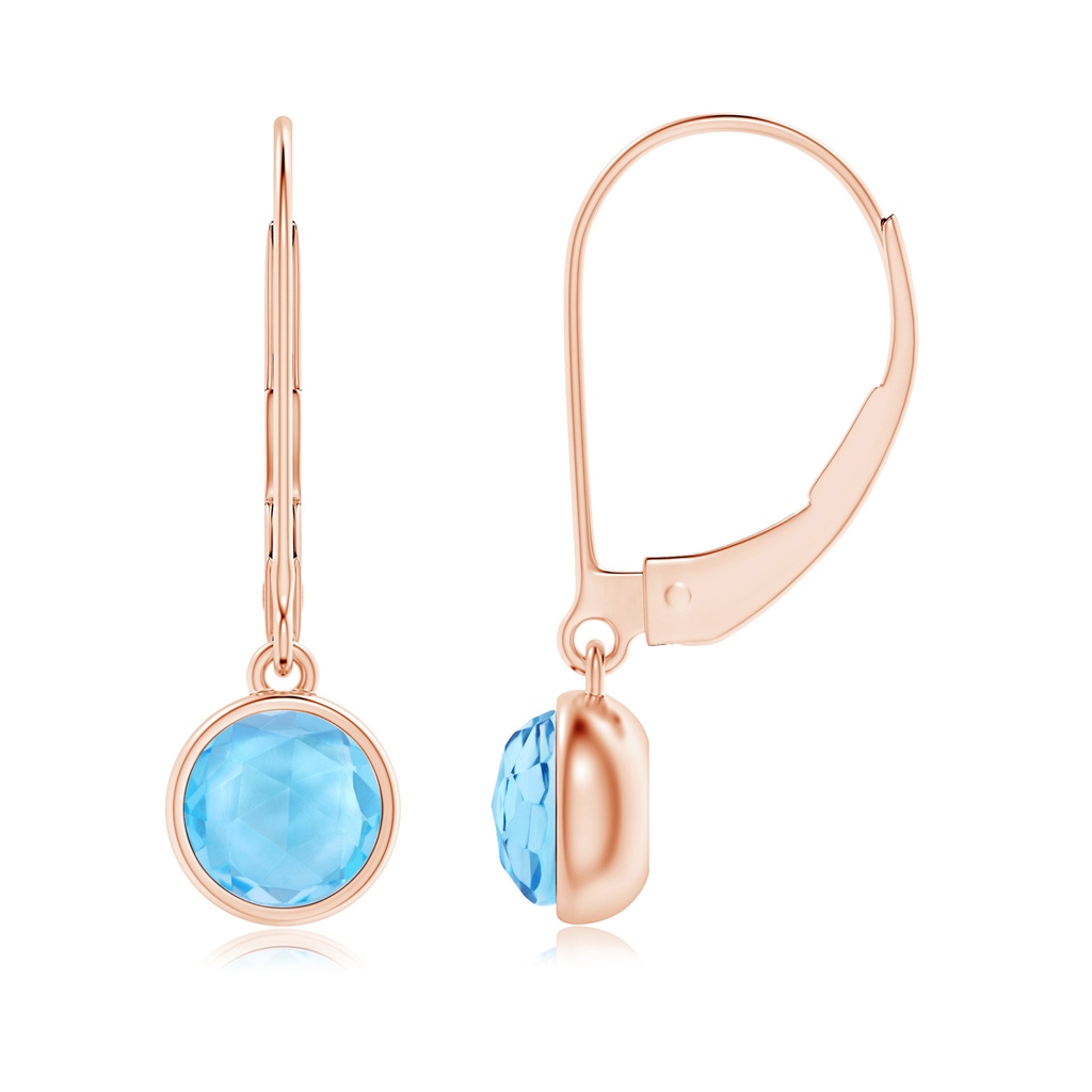 5mm AAA Round Swiss Blue Topaz Solitaire Drop Earrings with Leverback in Rose Gold