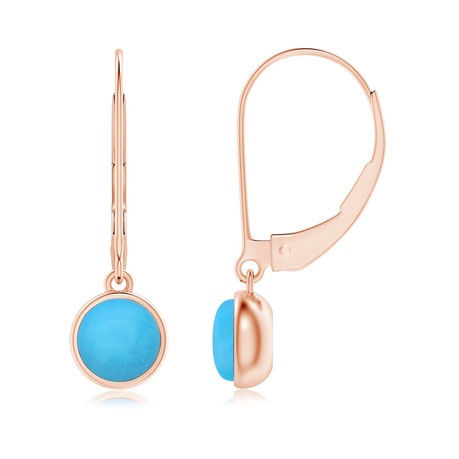 5mm AAA Round Turquoise Solitaire Drop Earrings with Leverback in Rose Gold 