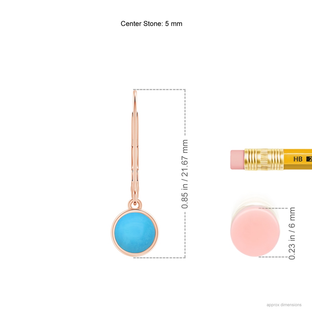 5mm AAA Round Turquoise Solitaire Drop Earrings with Leverback in Rose Gold Ruler