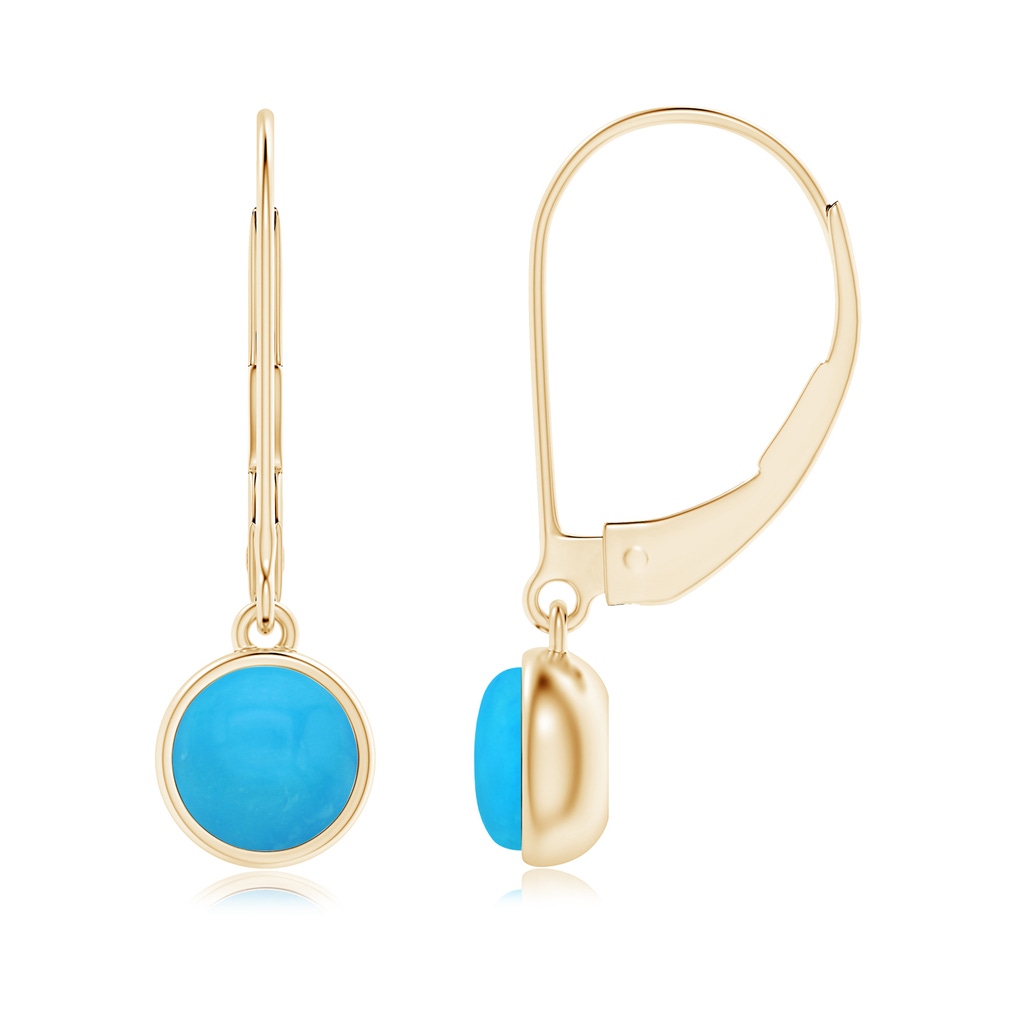 5mm AAAA Round Turquoise Solitaire Drop Earrings with Leverback in Yellow Gold