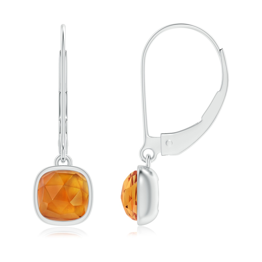 5mm AAA Cushion Citrine Solitaire Drop Earrings with Leverback in White Gold