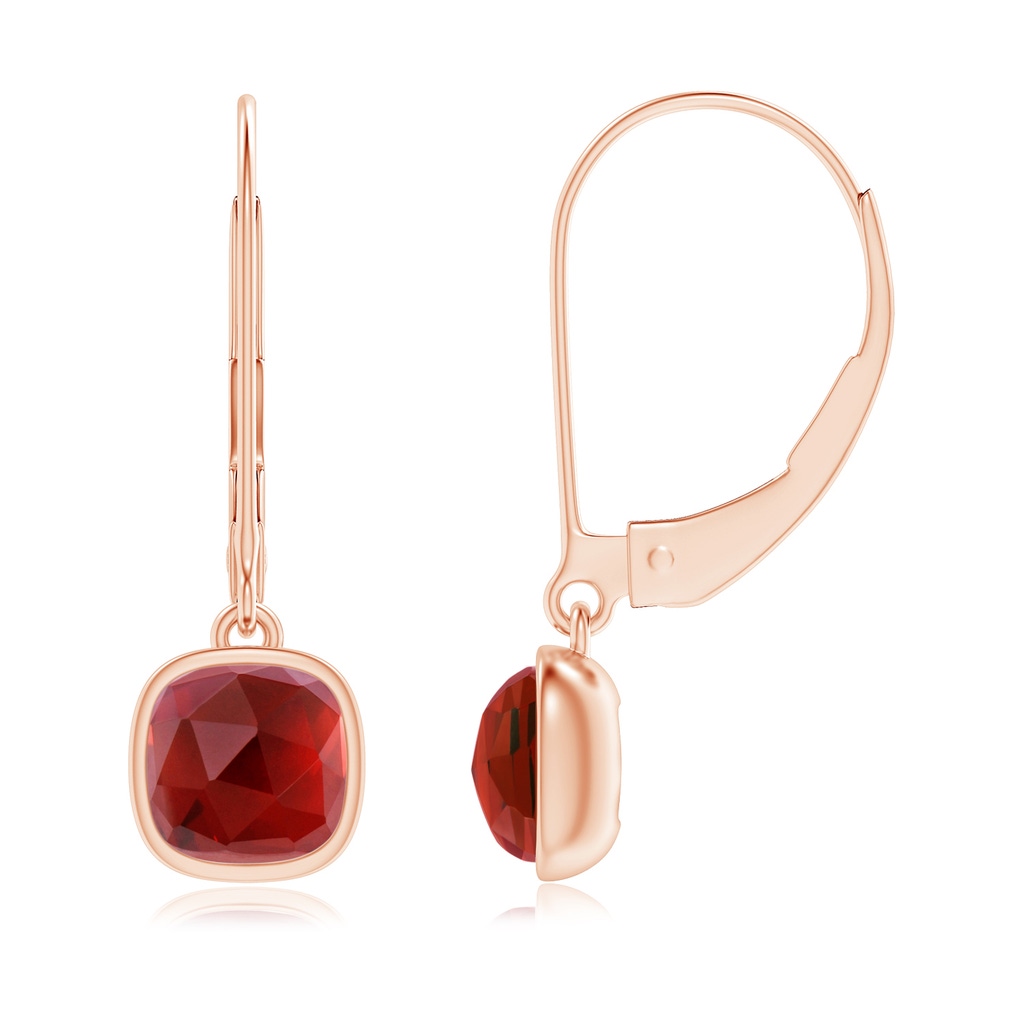 5mm AAA Cushion Garnet Solitaire Drop Earrings with Leverback in Rose Gold