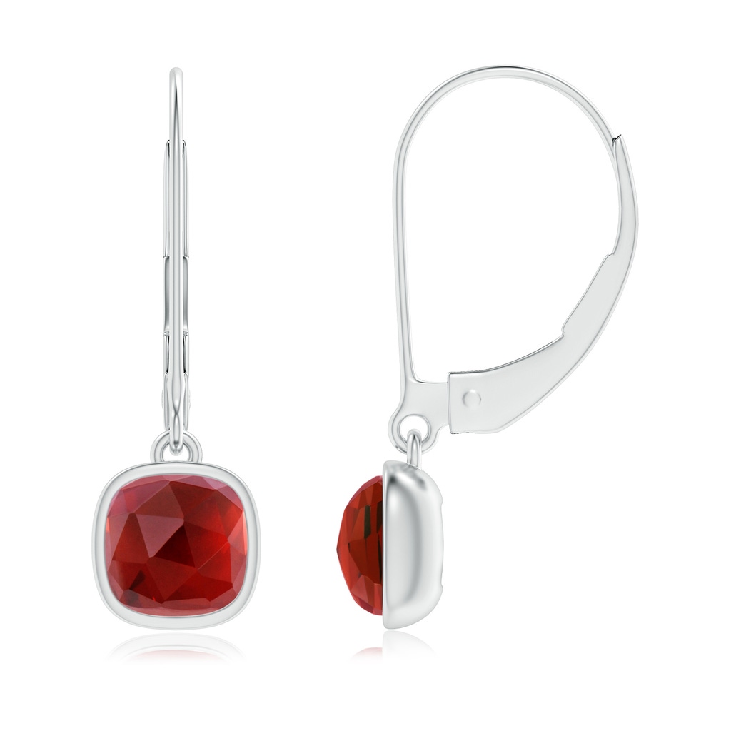 5mm AAA Cushion Garnet Solitaire Drop Earrings with Leverback in White Gold