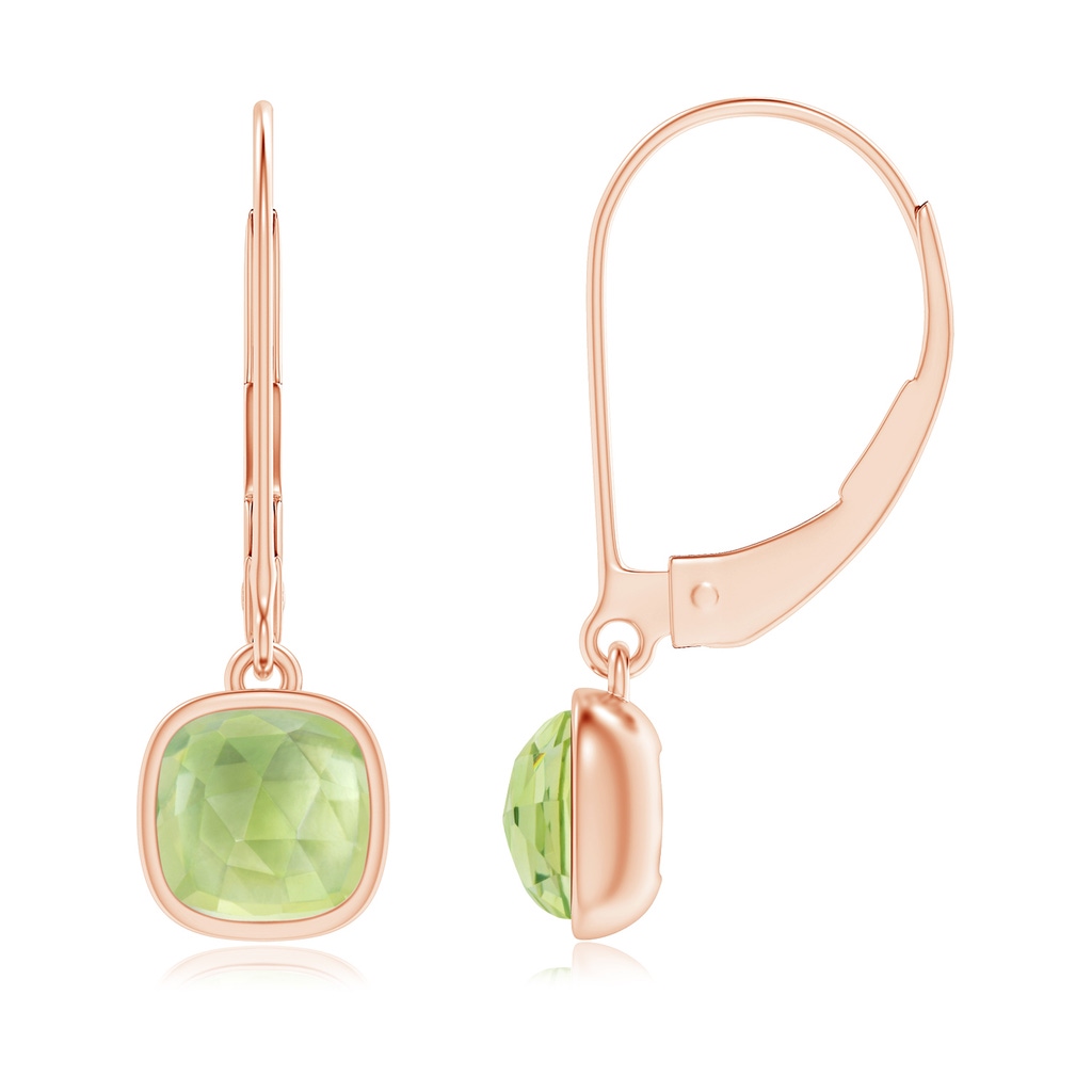 5mm AAA Cushion Peridot Solitaire Drop Earrings with Leverback in Rose Gold