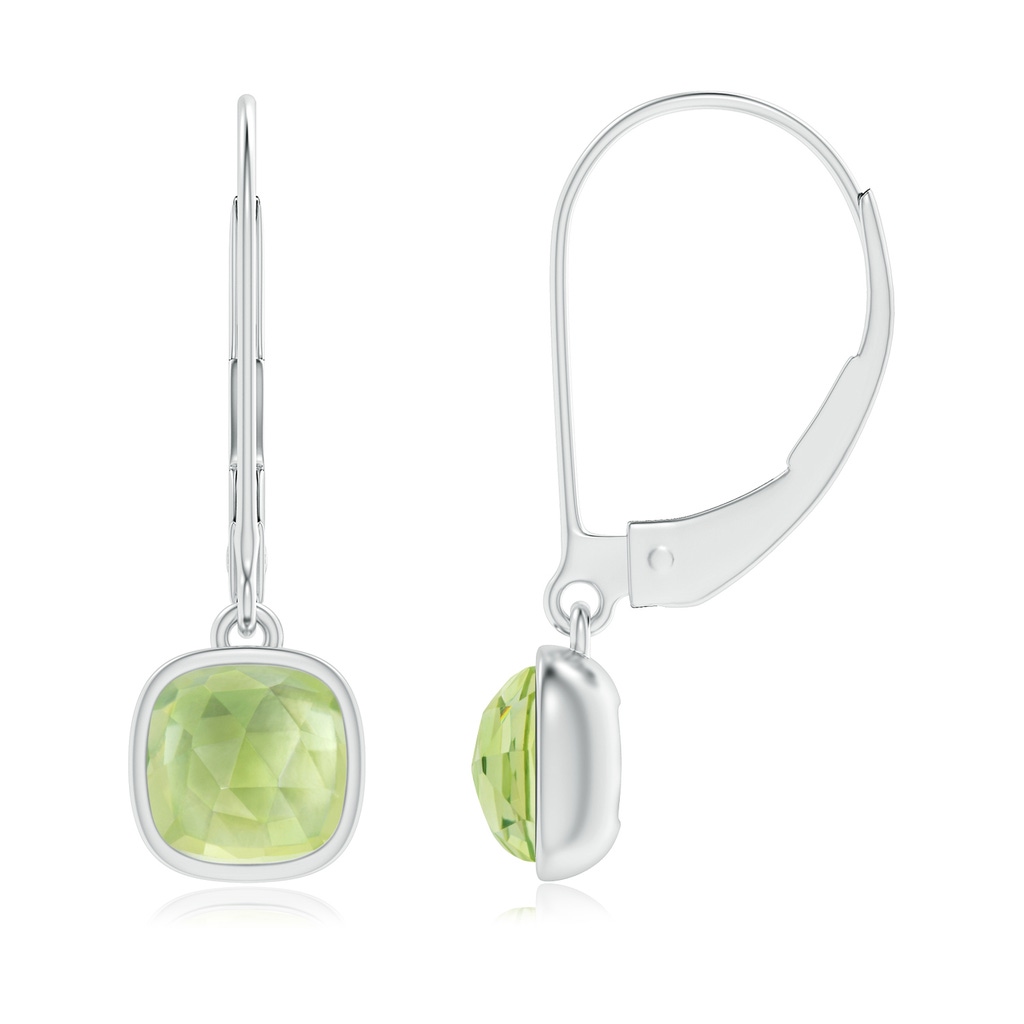 5mm AAA Cushion Peridot Solitaire Drop Earrings with Leverback in White Gold