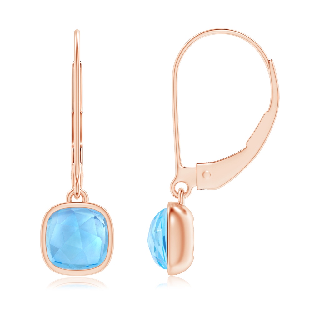 5mm AAA Cushion Swiss Blue Topaz Solitaire Earrings with Leverback in Rose Gold