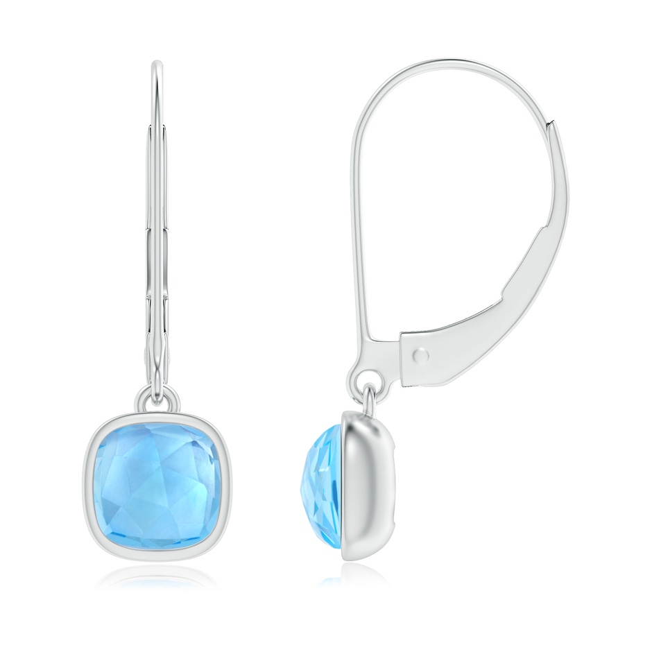 5mm AAA Cushion Swiss Blue Topaz Solitaire Earrings with Leverback in White Gold 