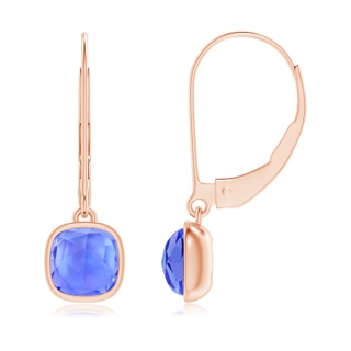 5mm AAA Cushion Tanzanite Solitaire Drop Earrings with Leverback in 10K Rose Gold