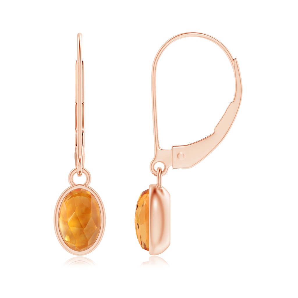 6x4mm AAA Bezel Set Oval Citrine Solitaire Drop Earrings in Rose Gold