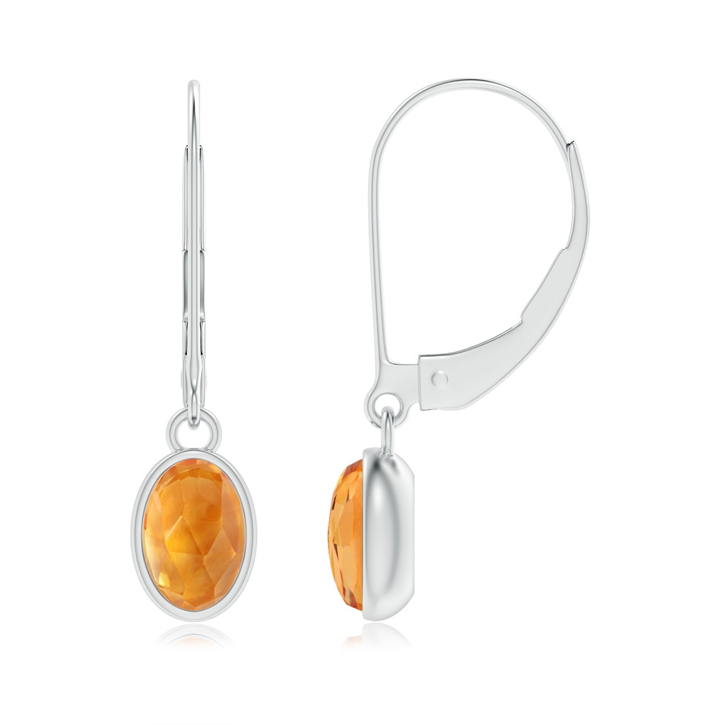 6x4mm AAA Bezel Set Oval Citrine Solitaire Drop Earrings in White Gold