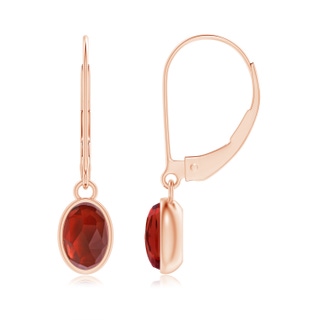 6x4mm AAA Bezel Set Oval Garnet Solitaire Drop Earrings in Rose Gold